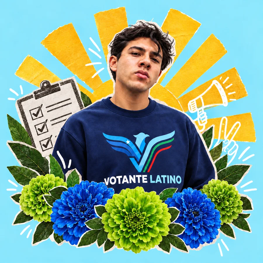 Young man in a Votante Latino sweatshirt
